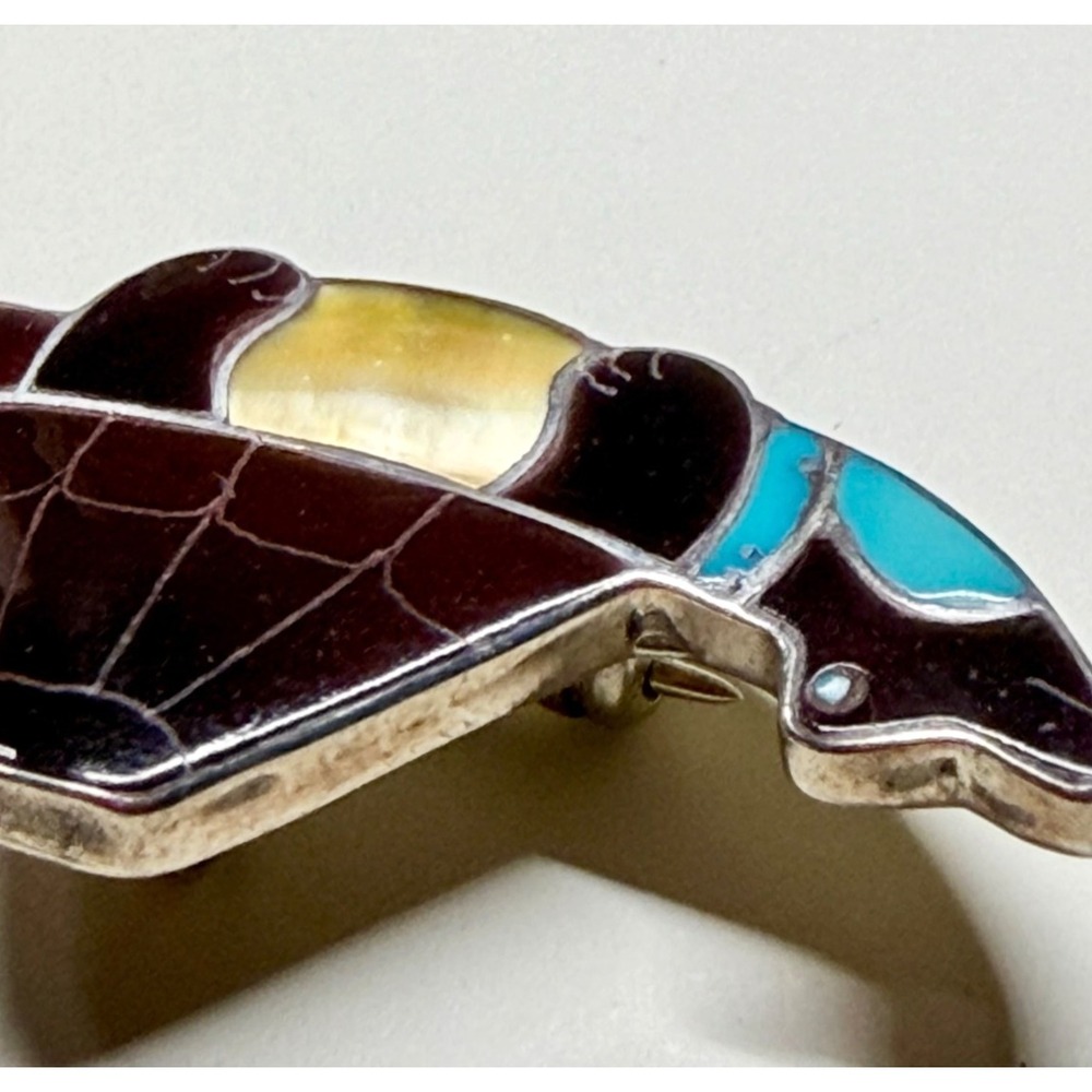 Zuni  Inlay Turtle Pendant Pin Brooch Sterling Silver Ray Nieto RN Mosaic - Picture 5 of 13